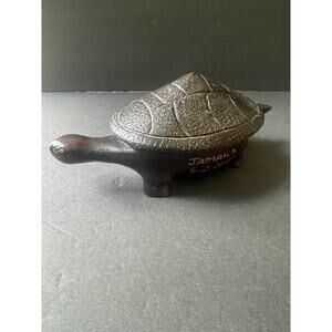 Vintage Hand Carved Wooden Tortise Trinket Box Souvenir Brown Jamaica Travel